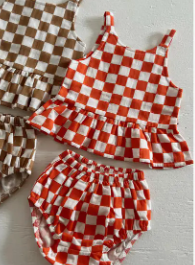 Organic Peplum Set - Tangerine Checkerboard