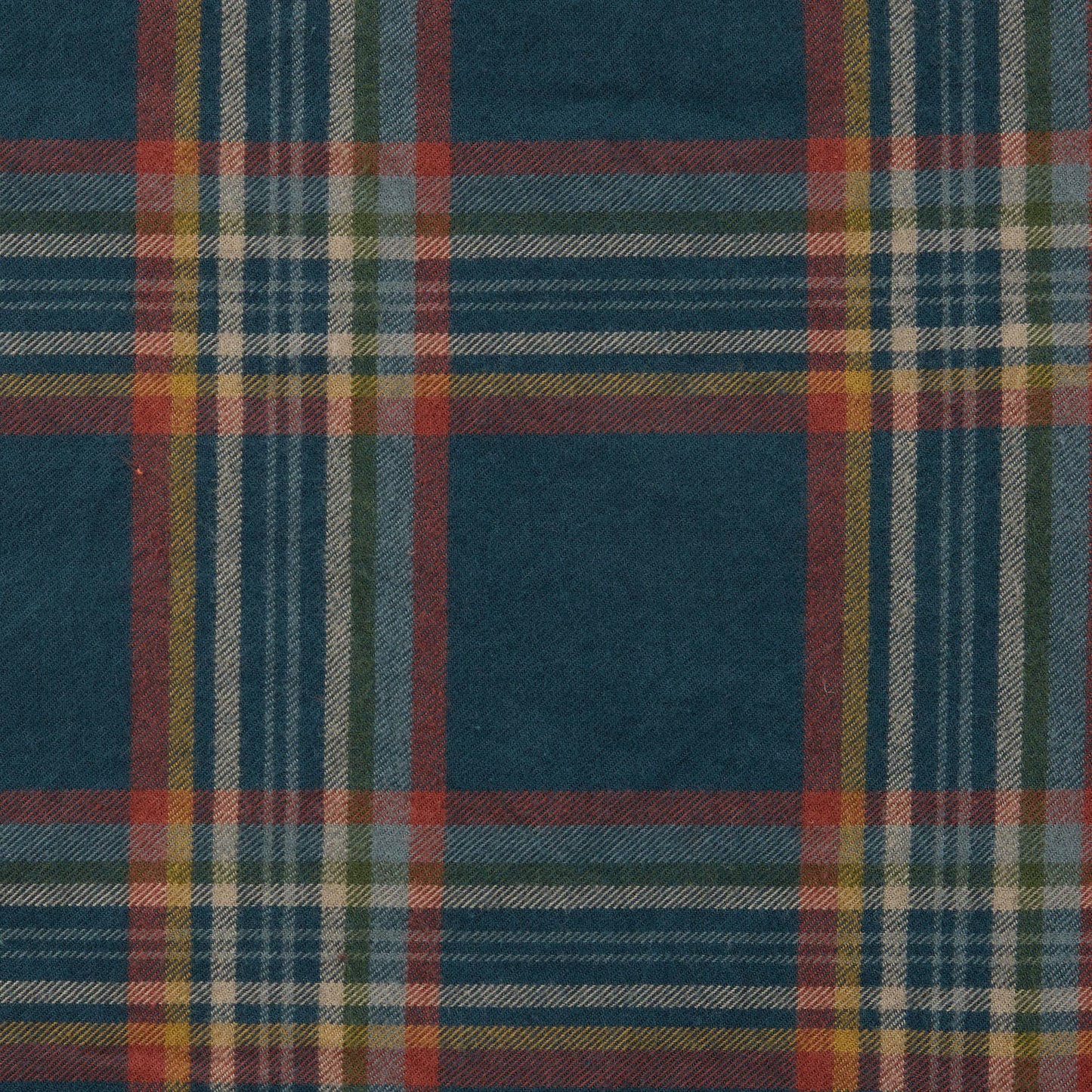 Plaid fabric with blue, red, and yellow pattern