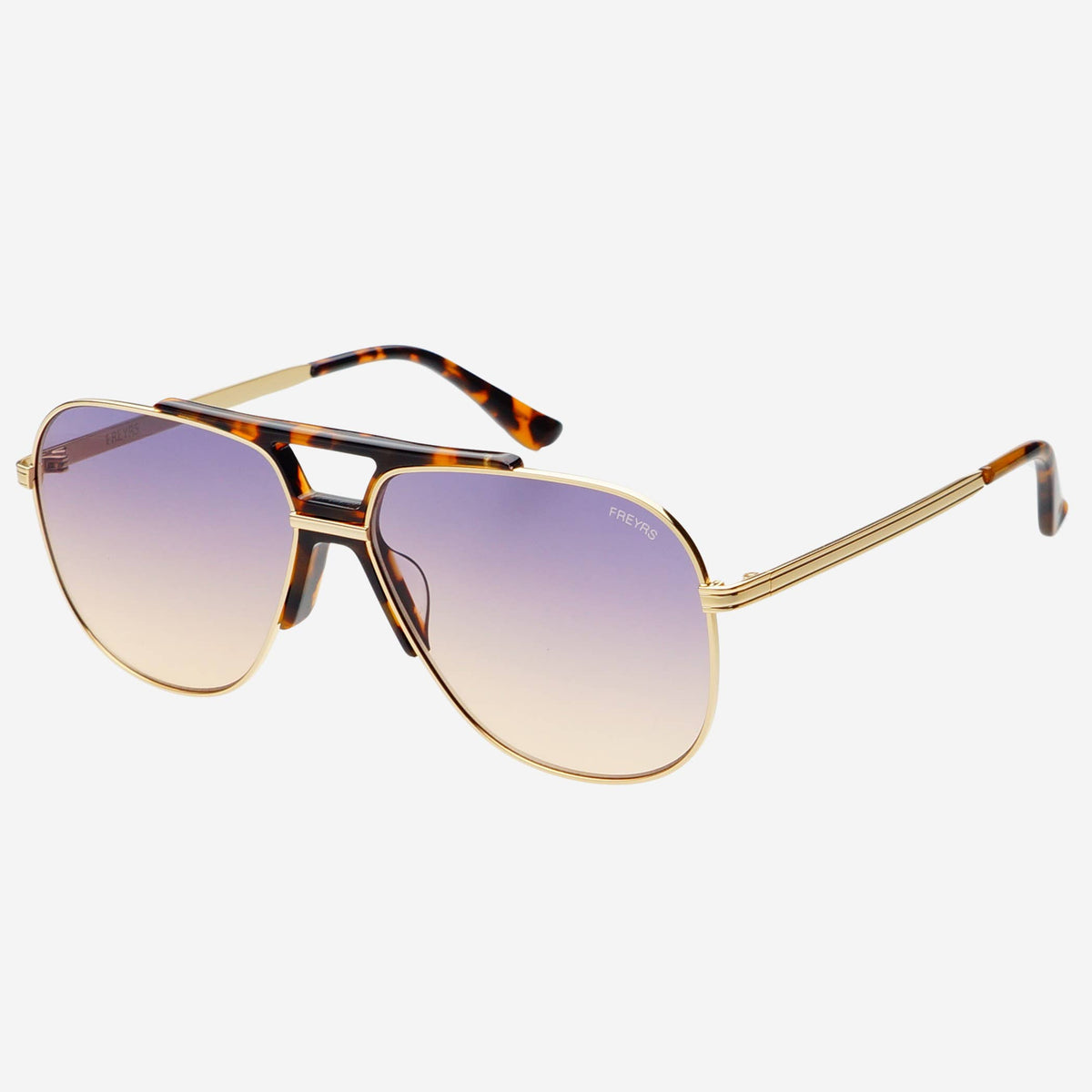 Aviator sunglasses with gradient lenses on a white background