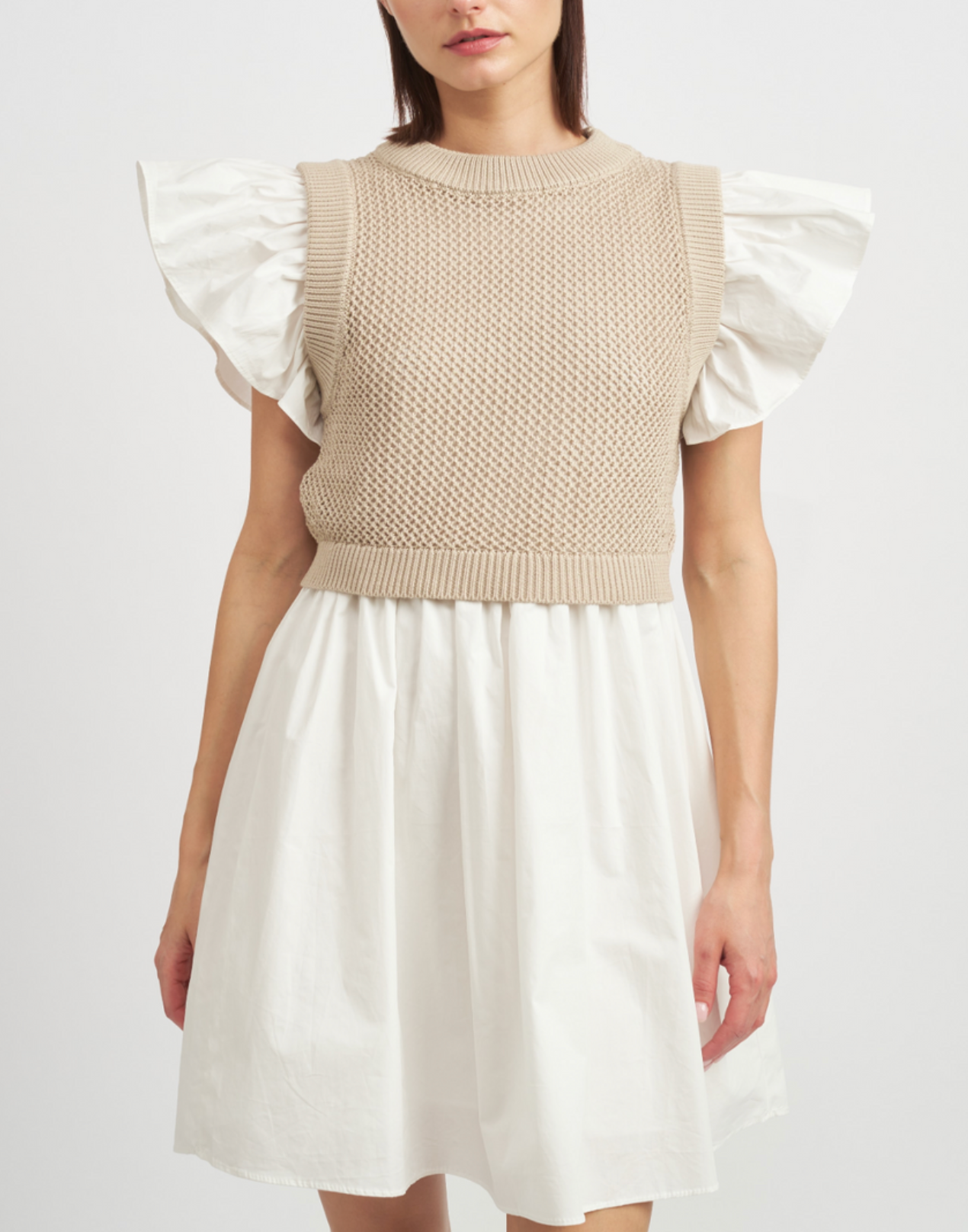 Mixed Media Mini Dress - Taupe