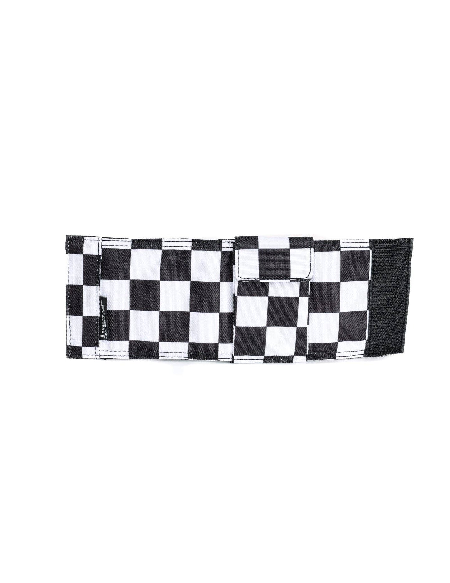 Black rectangular pouch with a zipper on a white background
