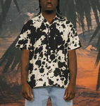 Leisure Stretch Button Up Shirt - Black/White Cow