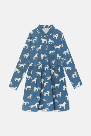 Horse Print Shirt Dress - Blue