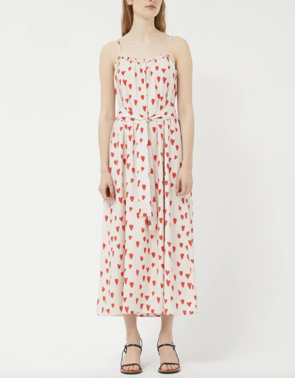 Long Print Heart Dress - White