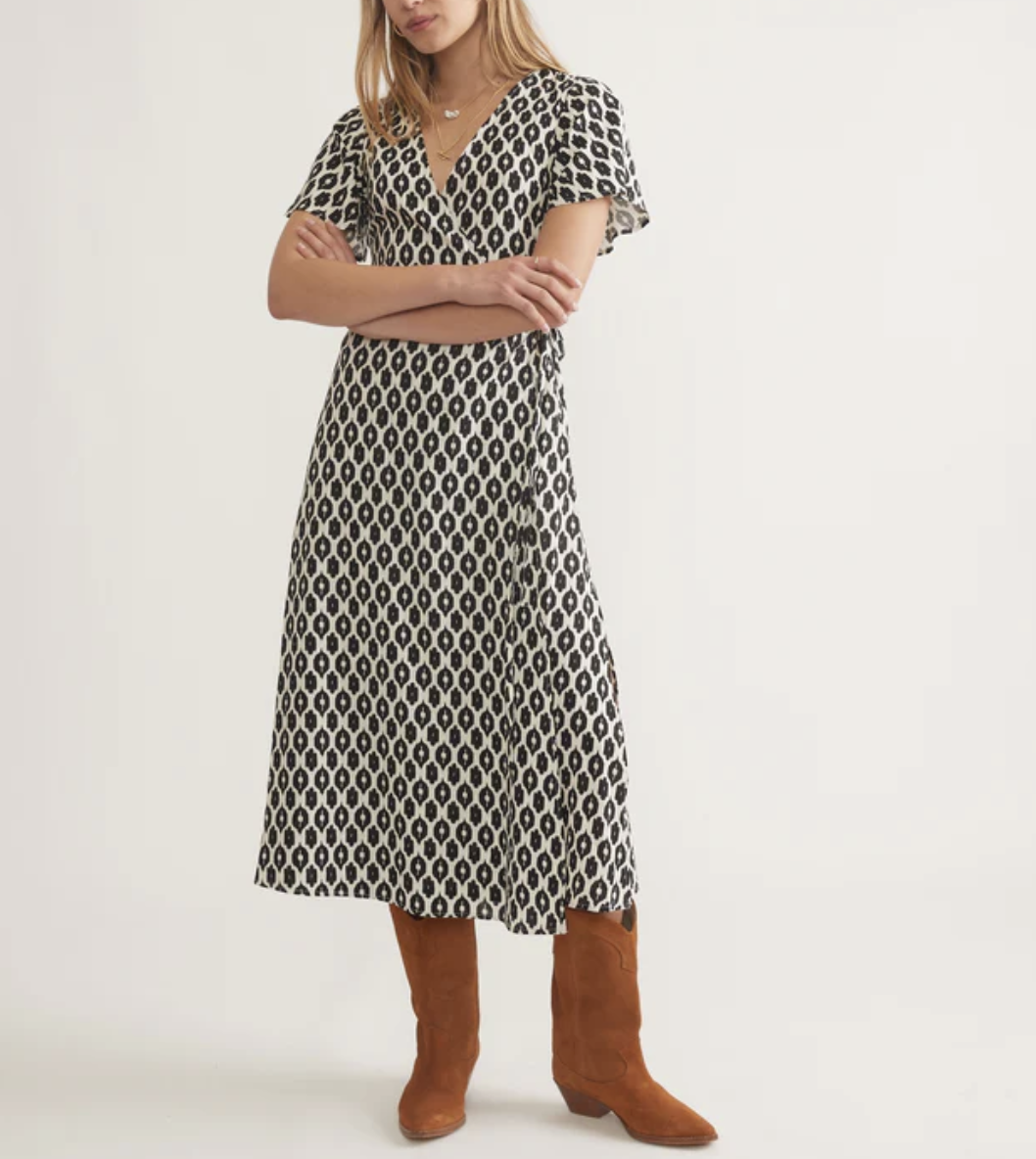 Emlyn Midi Dress - Black/White Ikat