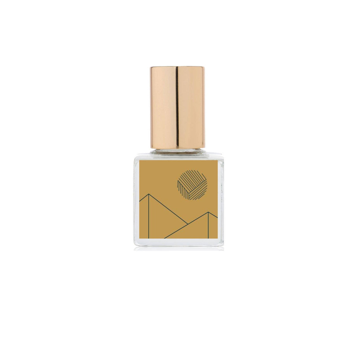 Small bottle with gold cap on a white background