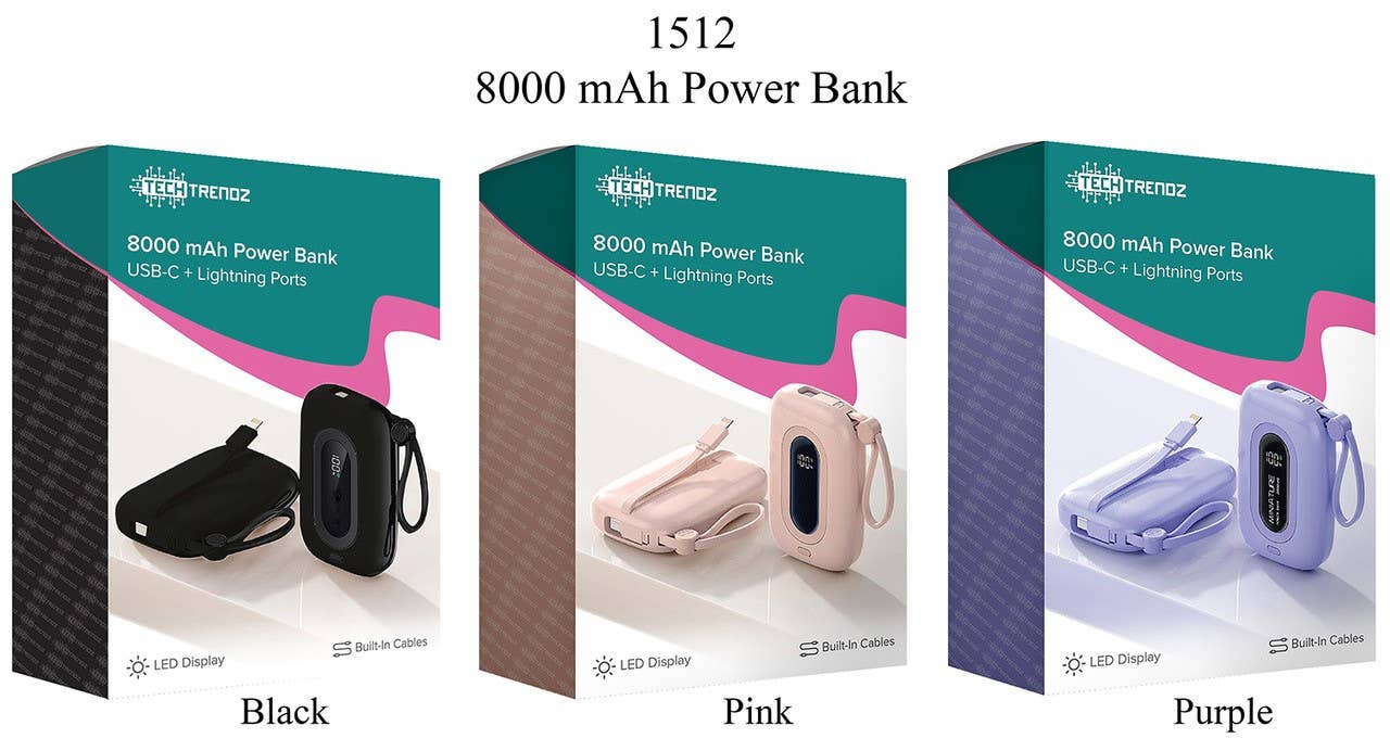 8000 mAh Power Bank w/Cables