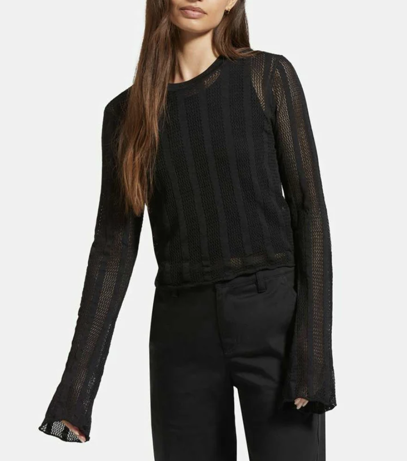 Sheer L/S Knit Top - Black