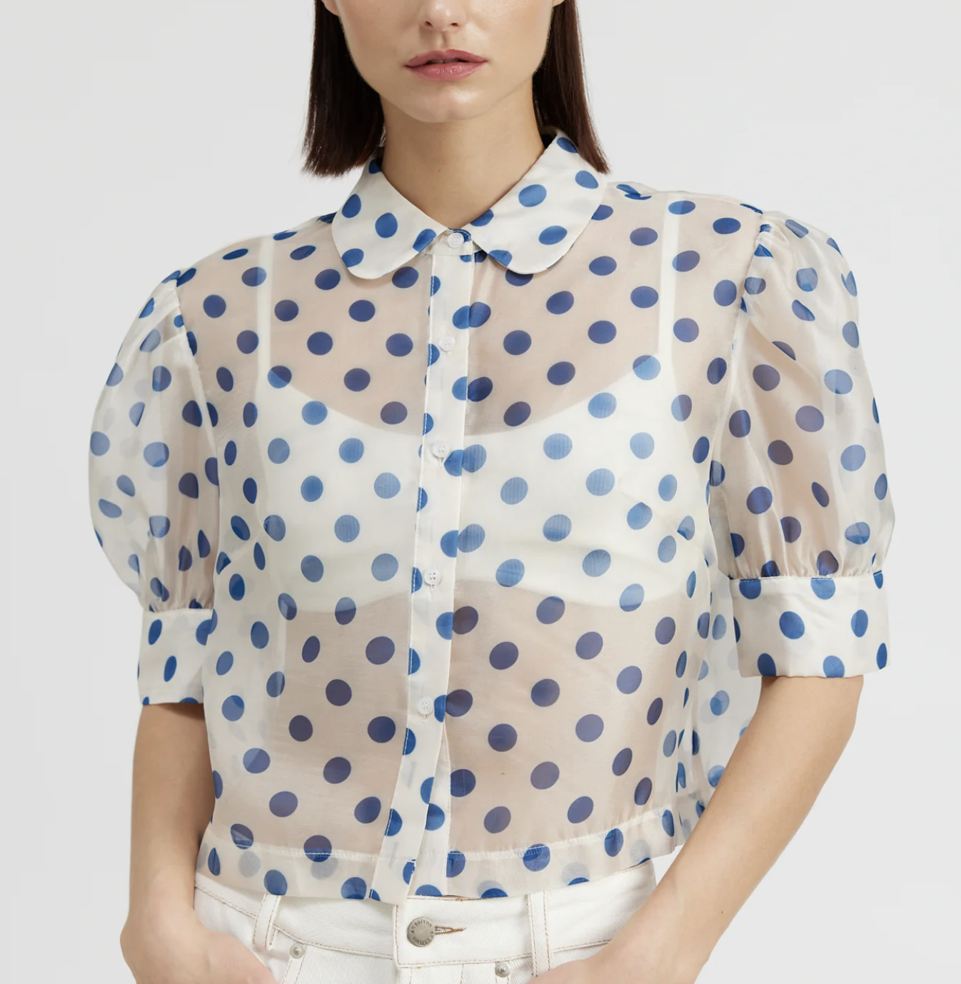 Frances Blouse - White/Blue