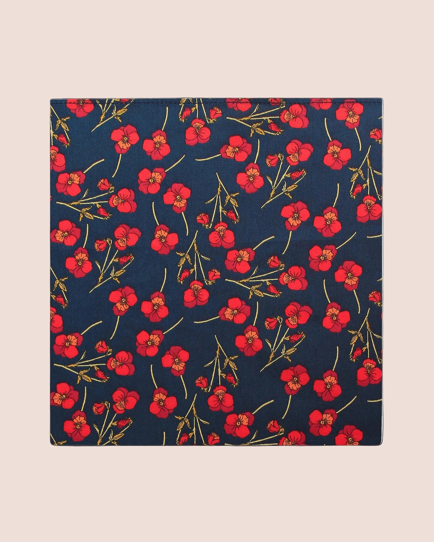 Napkin with red floral pattern on a blue background