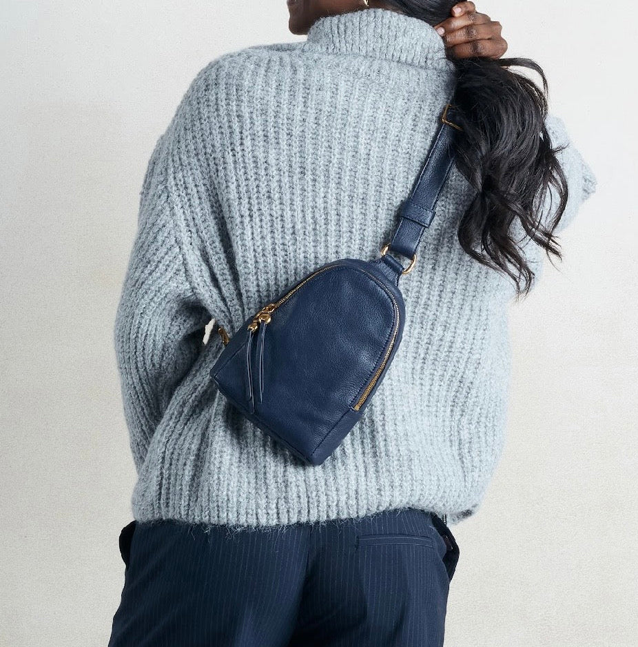 Ink Navy Fern Sling - Pebbled Leather