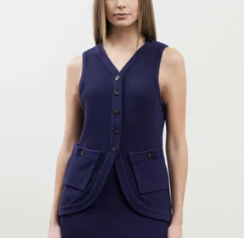 VNeck Button Front Knit Sweater Vest - Navy