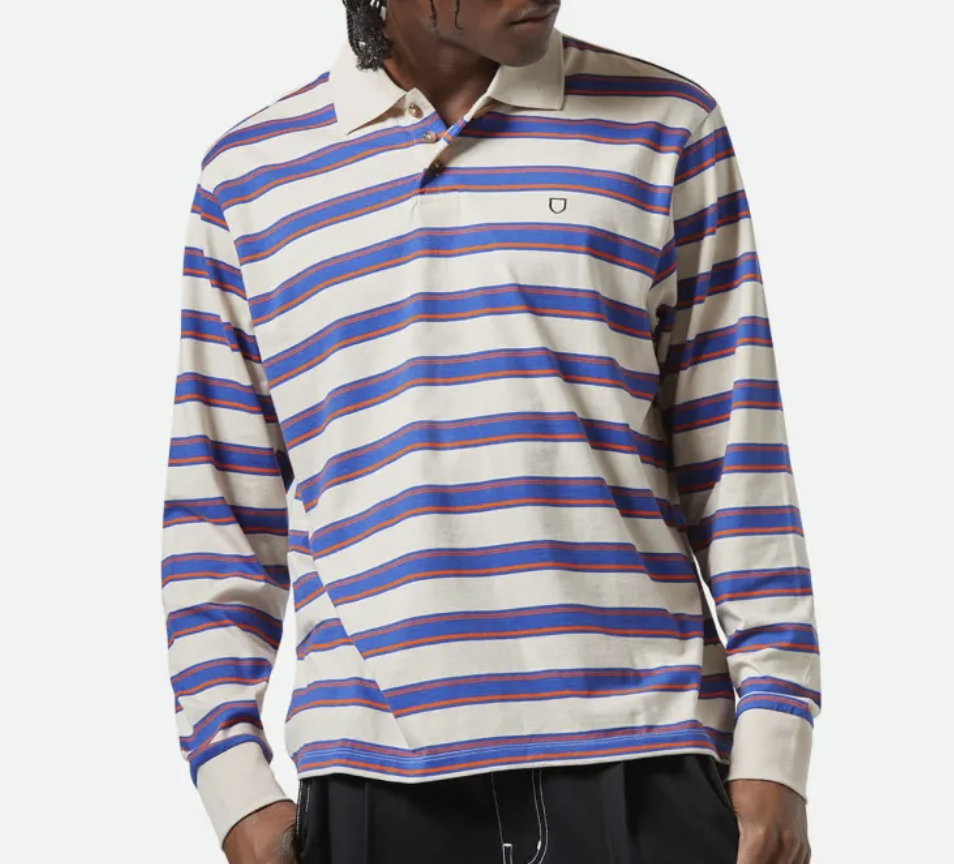 Vintage Stripe L/S Polo - Electric Blue/Flame/Whitecap