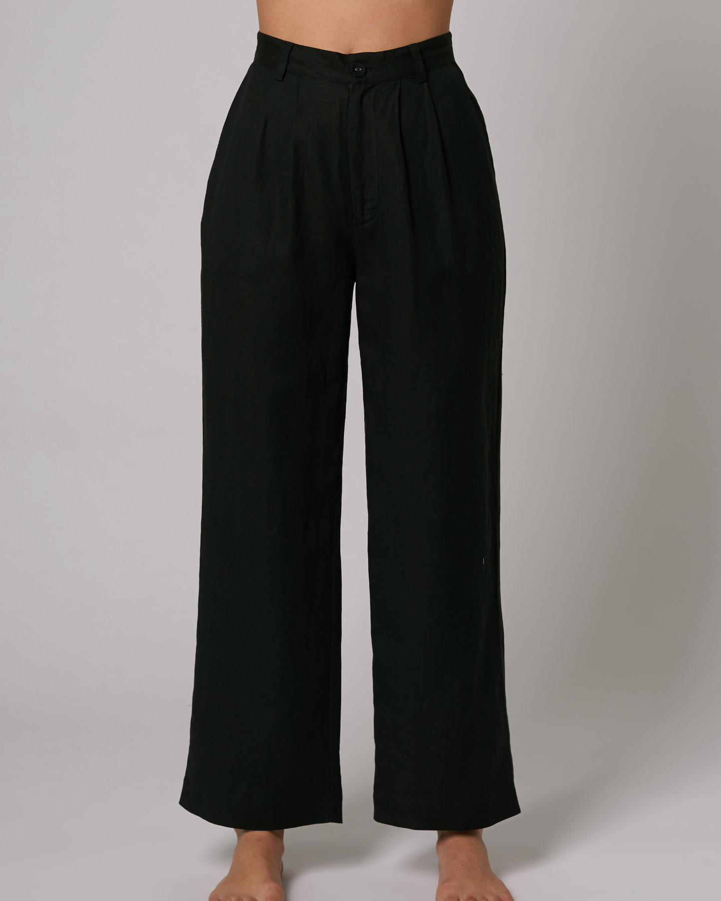 Faded Black Chloe Pleat Linen Pant