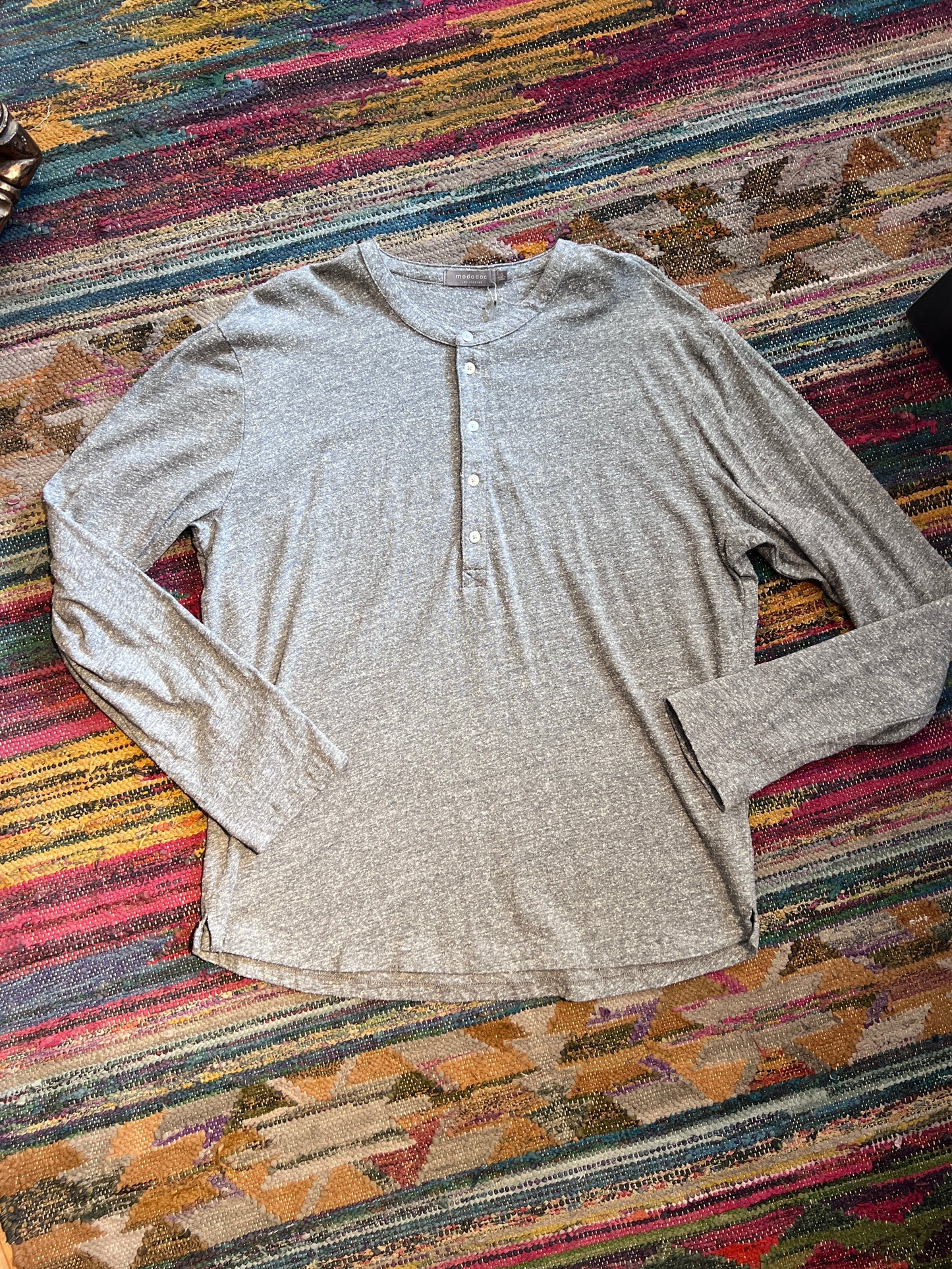 Long Sleeve 5 button Henley - Heather Grey