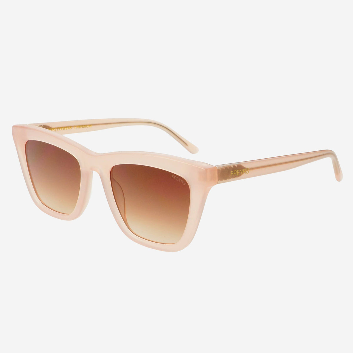 Pink sunglasses with gradient lenses on a white background