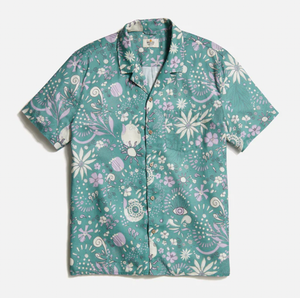 Tencel Linen Resort Shirt - Green Floral