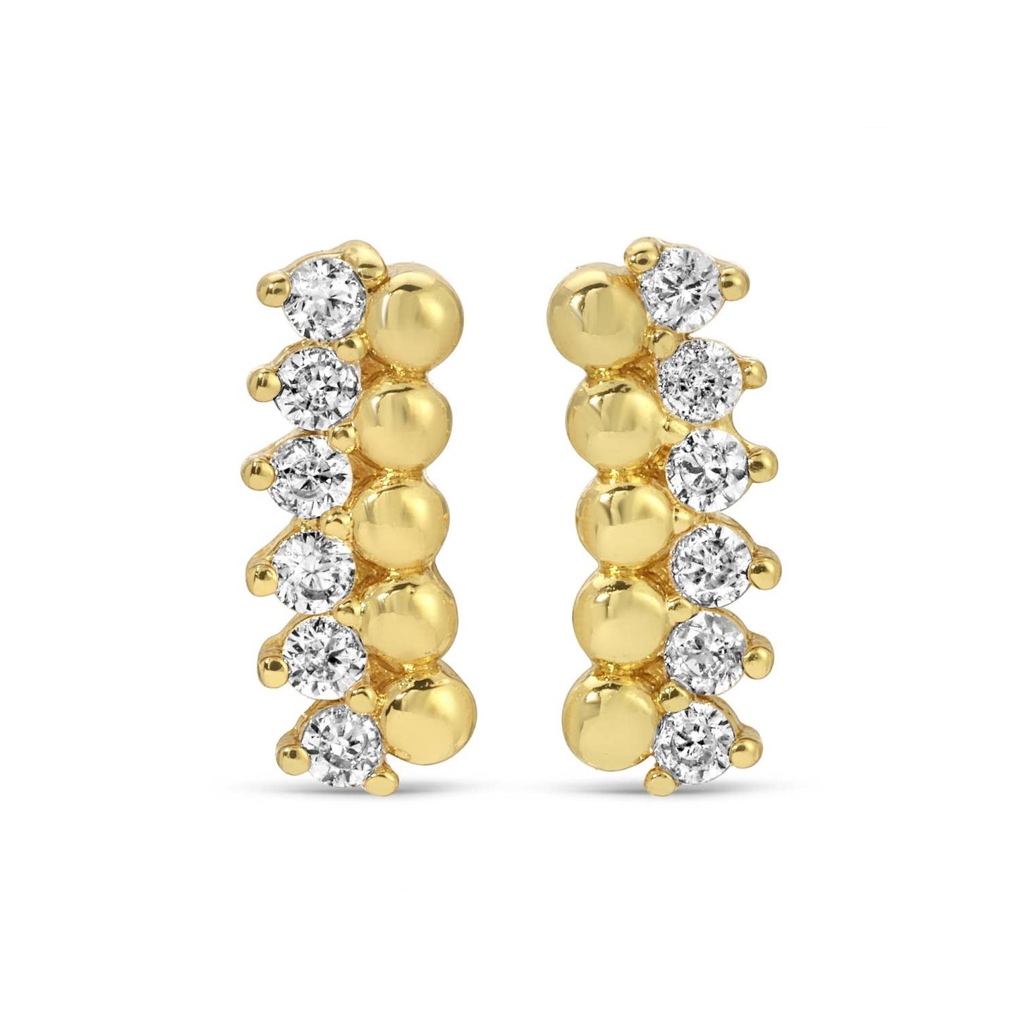 Gold hoop earrings with embedded diamonds on a white background