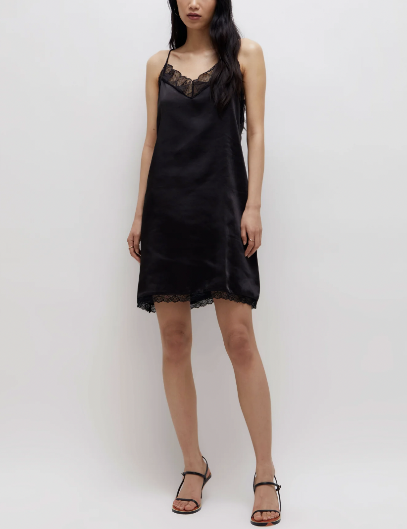 Short Satin Lingerie Dress - Black