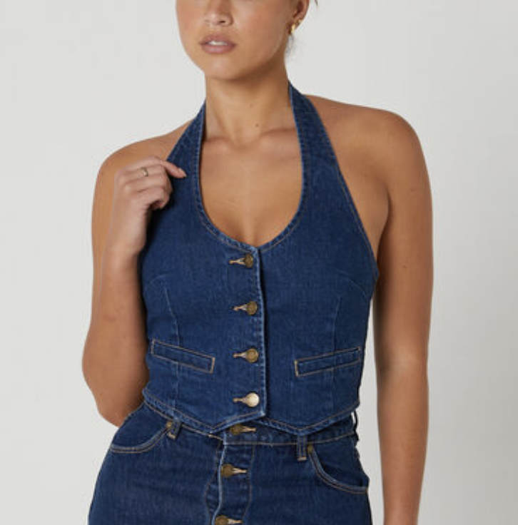 Halter Vest - Mid Vintage Blue