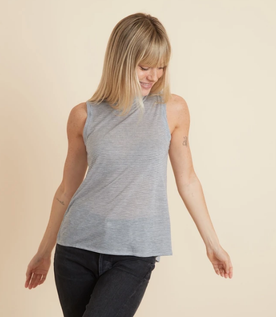Tulip Back Tank - Navy/Natural Stripe