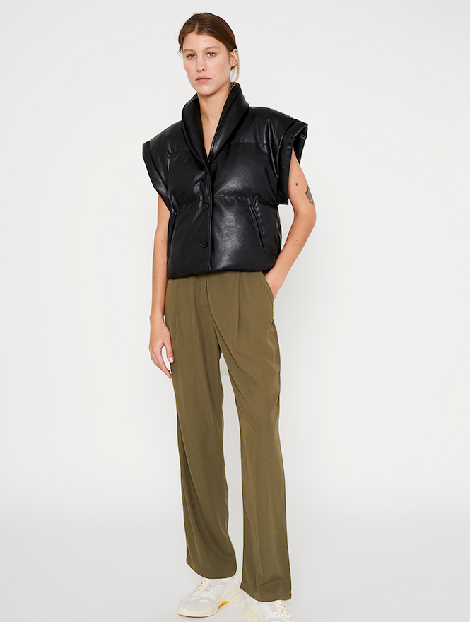 Faux Leather Puffer Gilet - Black