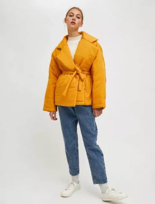 Cropped Puffer Coat - Mustard