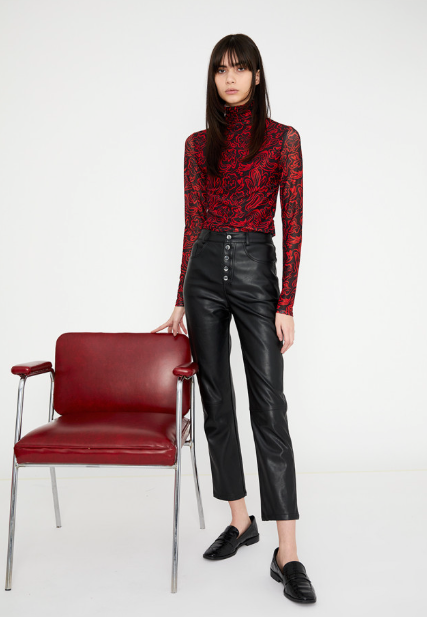 Faux Leather Five Pocket Trousers - Black