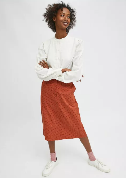 High Waisted Straight Skirt - Brown Polka Dot