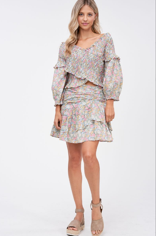 Cotton Poplin Floral Skirt - Pastel Mix