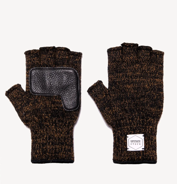 Rust Melange Fingerless Ragg Wool Gloves - L/XL