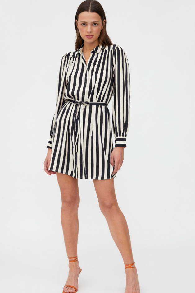 Striped Print Mini Shirt Dress Black and White Genterie Supply Co.