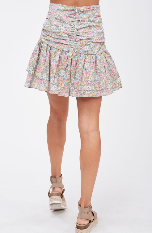 Cotton Poplin Floral Skirt - Pastel Mix