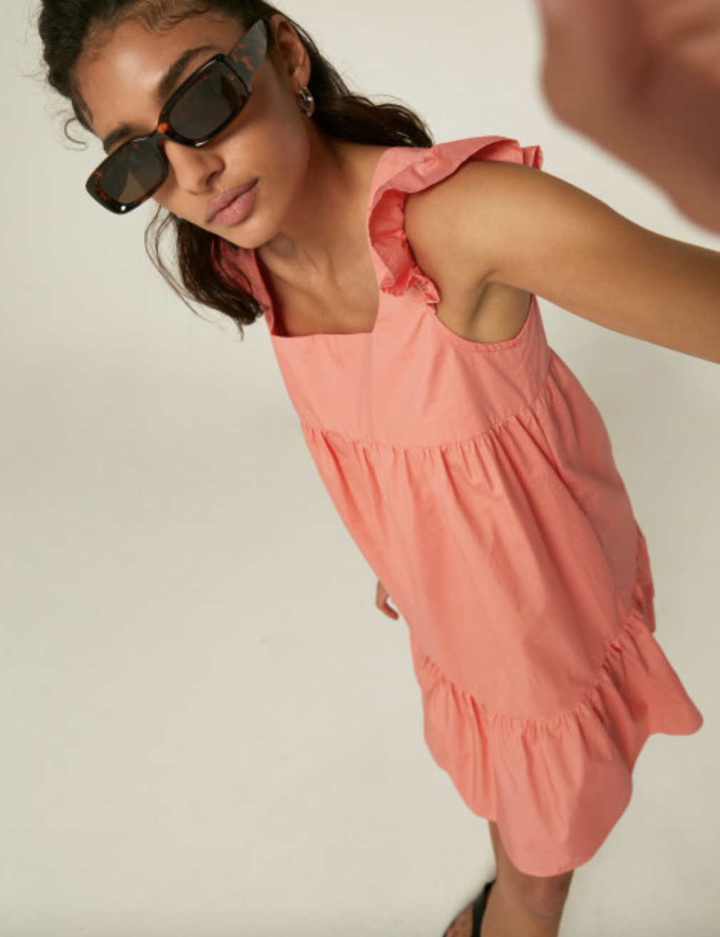 Ruffle Strap Mini Dress - Coral