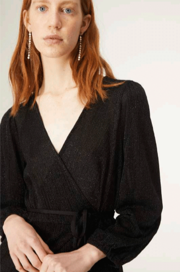 Lurex Wrap Midi Dress - Black