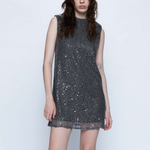 Short Sleeveless Dress with Sequins - Silver
