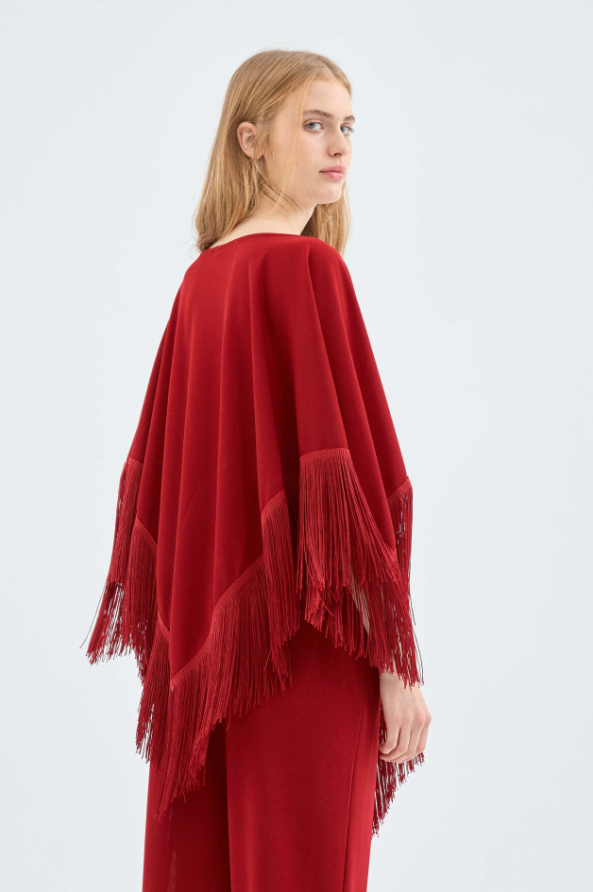 Fringed Poncho - Red