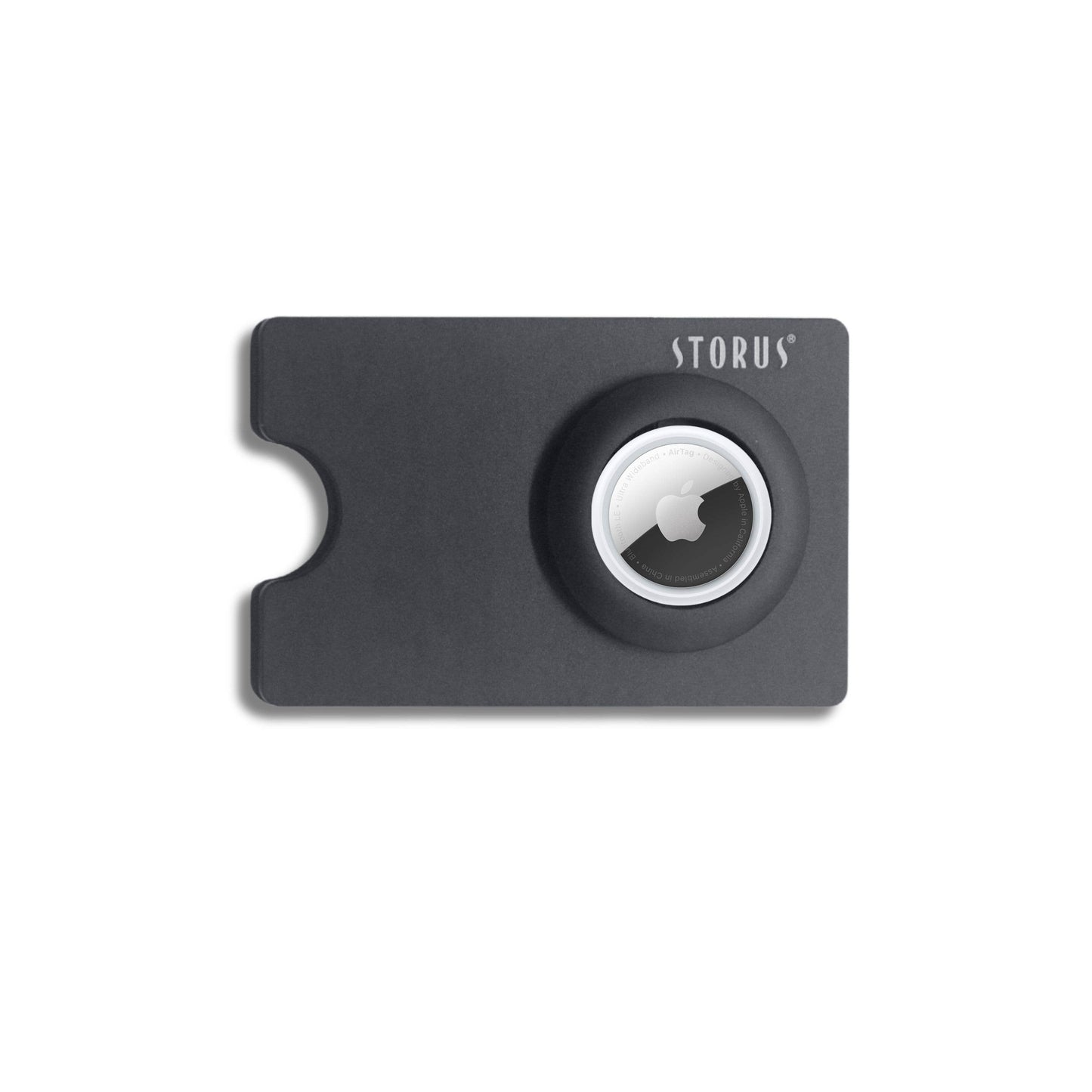 Black cardholder with a circular design on a white background