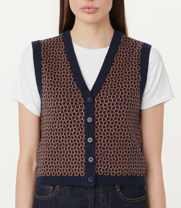 Button Up Sweater Vest - Space Blue