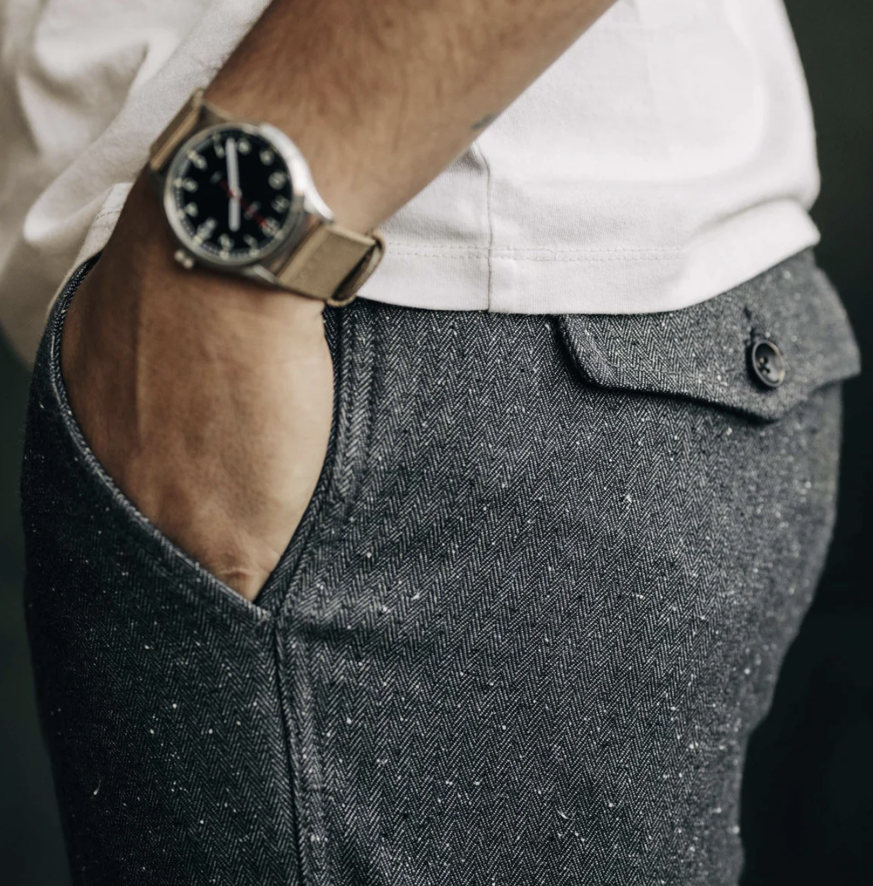 The Carnegie Pant - Granite Herringbone