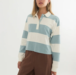 Rugby Crop Polo - Faded Aqua Stripe