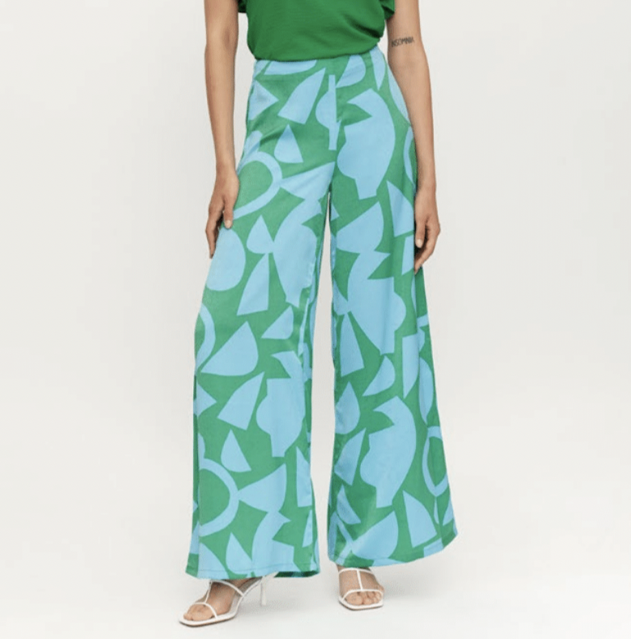 Wide Leg Trouser - Green/Blue Afrik Print