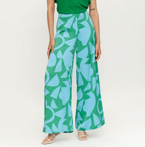 Wide Leg Trouser - Green/Blue Afrik Print