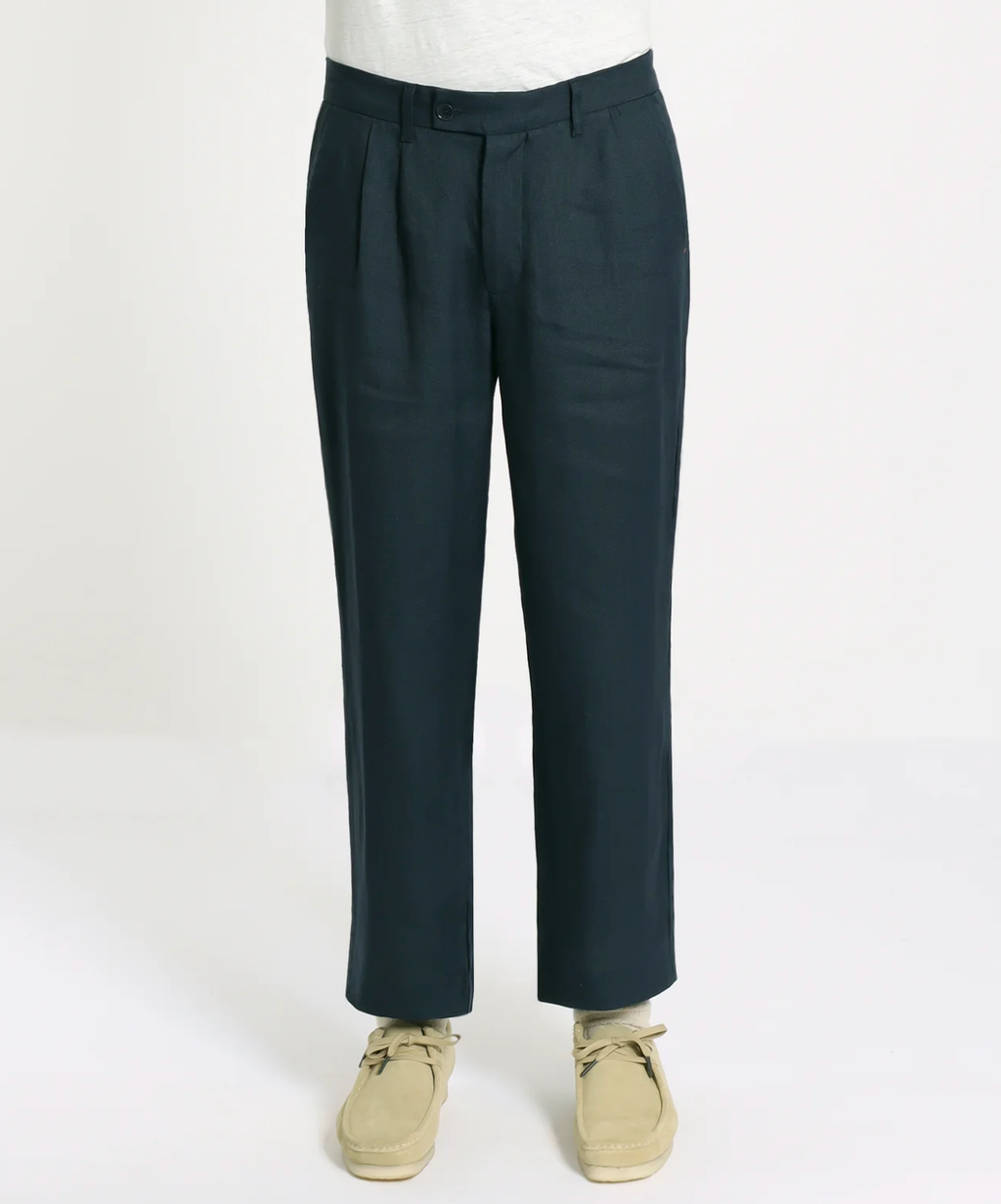 Double Pleated Trouser - Blue Braided Weave