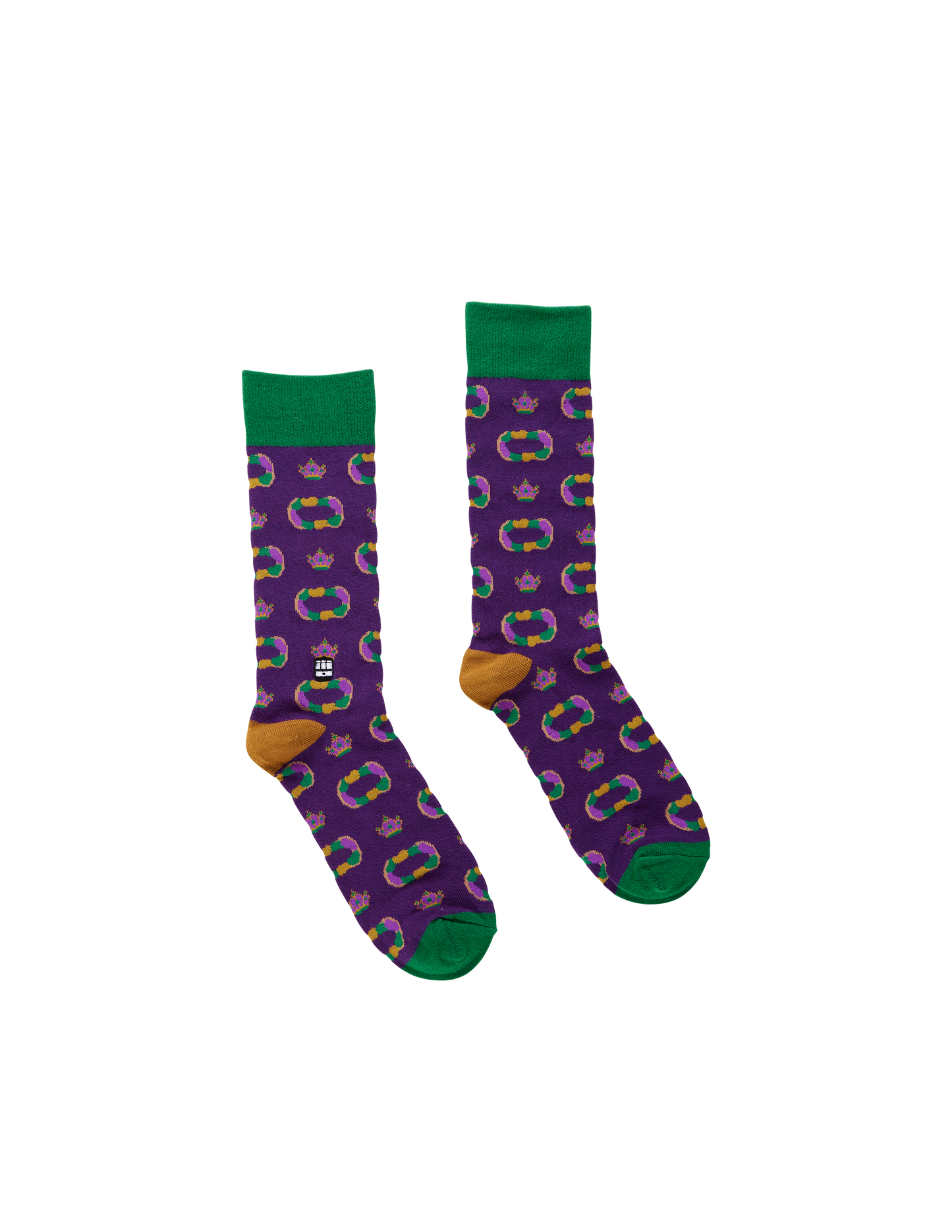 Pair of socks with a pattern on a white background