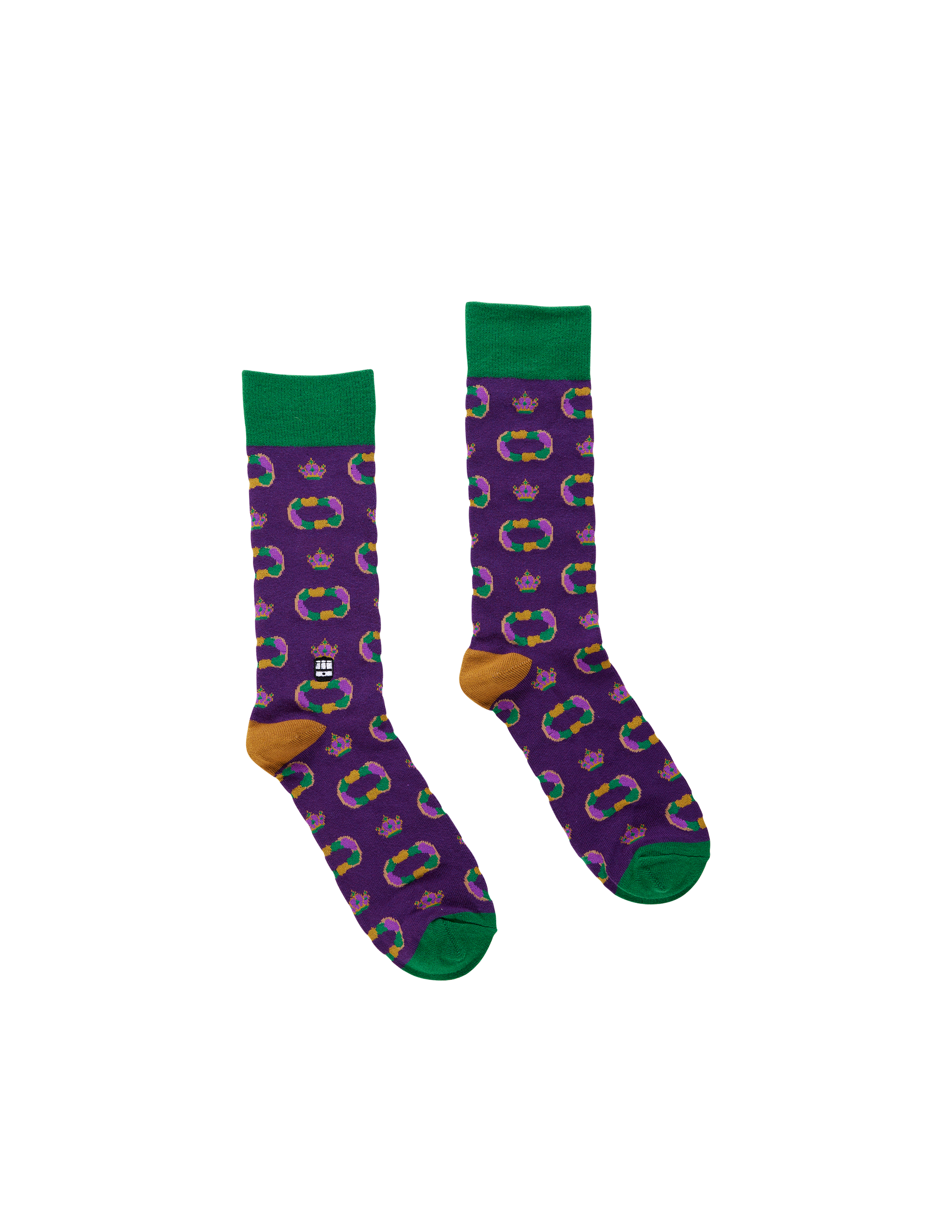 Pair of socks with a pattern on a white background