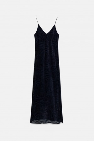 Devoré Velvet Midi Slip Dress - Navy Blue