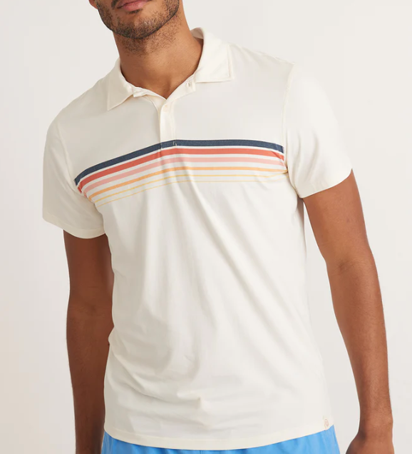 Sport Chest Stripe Recycled Polo - White Multi Stripe