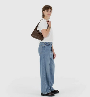 Mini Recycled Leather Shoulder Bag - Brown