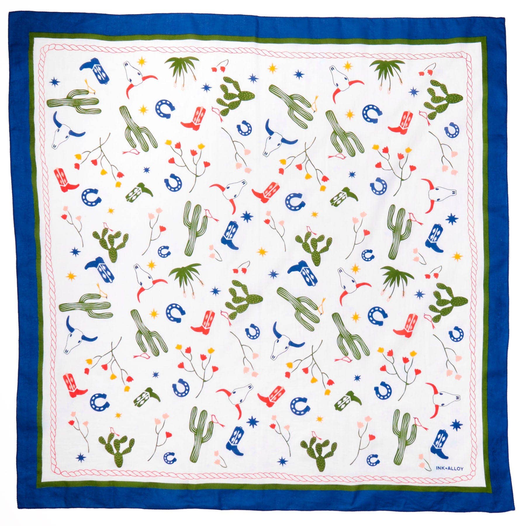 Scarf with cactus and boot pattern on a white background